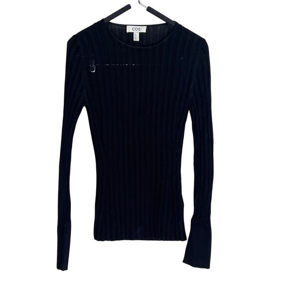 COS Rib-Knit Slim Fit Crew Neck Long Sleeve T-Shirt Black Women's Size XS - Picture 3 of 10